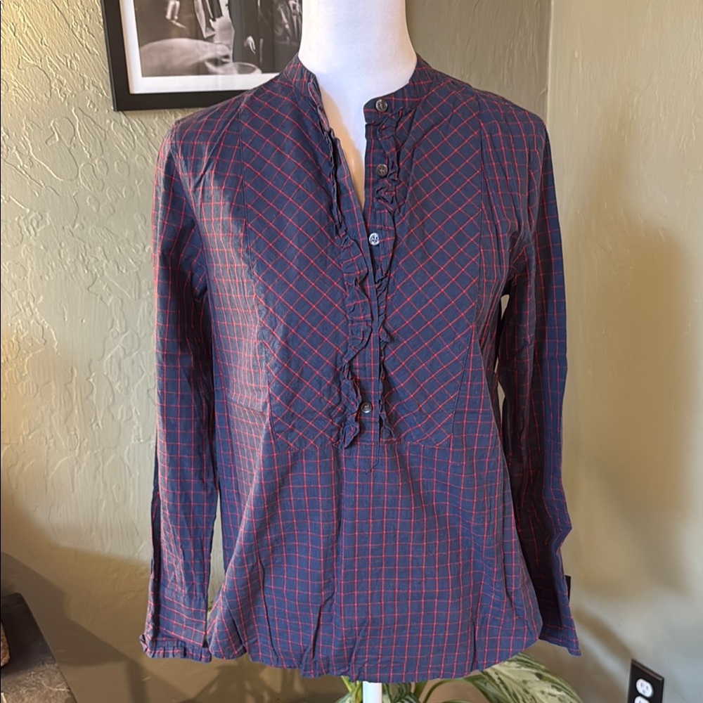 J. Crew Navy and Red Plaid Blouse